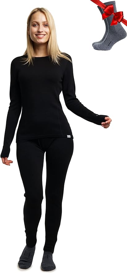 Merino.tech Merino Wool Base Layer Women Set - Heavyweight, Lite, Midweight Merino Thermal Underwear For Women Top, Bottom
