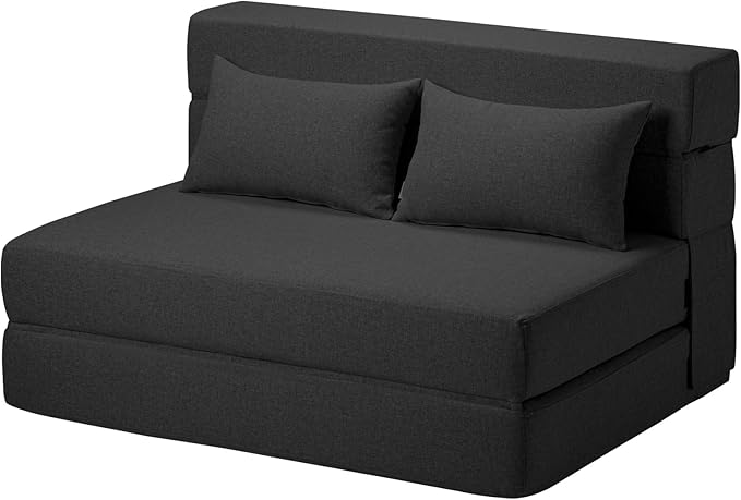 Folding Sofa Bed with Pillows- Convertible Chair Floor Couch & Sleeping Mattress, Foldable Memory Foam Sleeper for Living Room/Dorm/Guest Room/Home Office/Apartment/Loft, Twin, Dark Gray