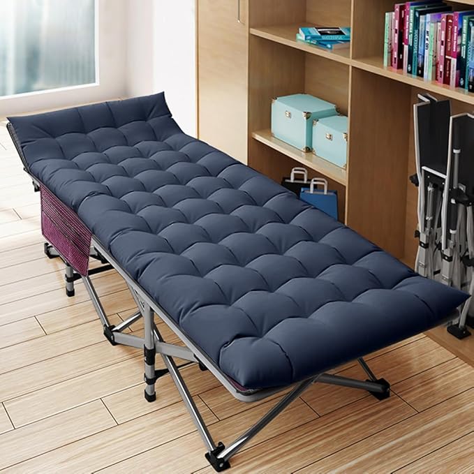 LILYPELLE Folding Camping Cot, Extra Wide Heavy Duty Sleeping Cots with Carry Bag, Double Layer Oxford Portable Travel Camp Cots for Home, Office Nap and Outdoor Beach