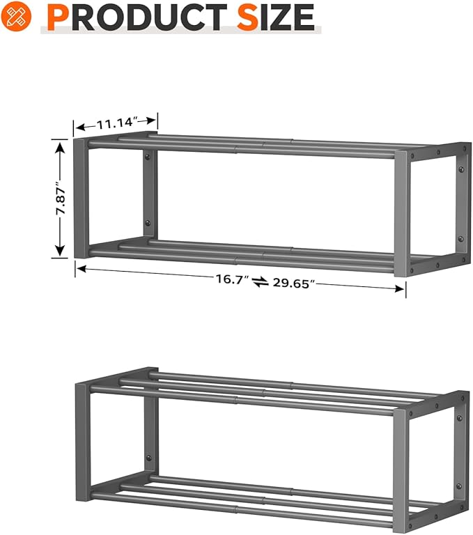 Homeiju Hanging Shoe Organizer,2 Pack Wall Mounted Shoe Rack Holds 12 Pairs,Space Saving Metal Wall Shoe Rack,Hanging Shoe Rack Shoe Holder for Small Space,Entryway,Closet,RV,Camper (Grey)