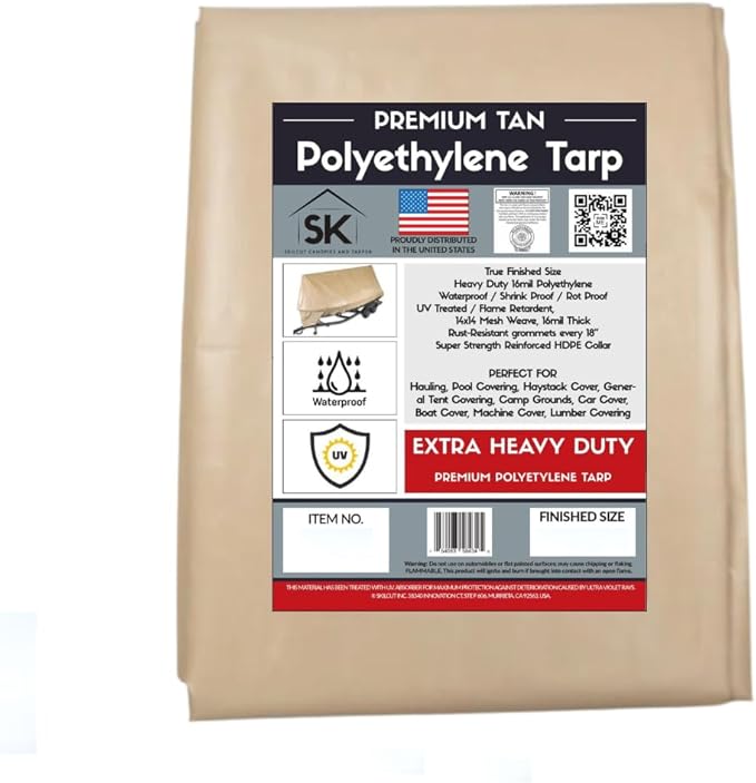 Tan Extra Heavy Duty 16 Mil Poly Tarp Canopy/Cover/Industrial/Agricultural 8x20