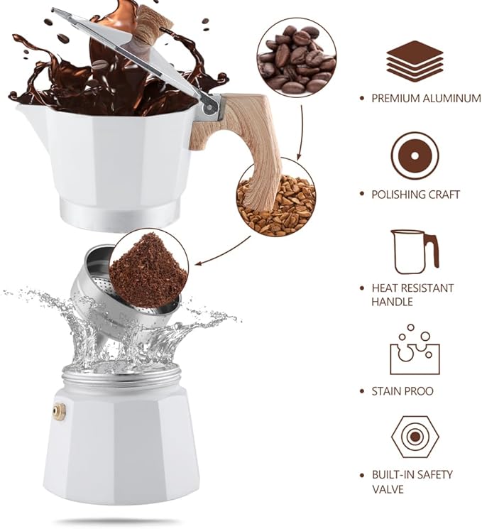 wedrink Stovetop Espresso Maker 3 Cups Moka Pot Cuban Coffee Maker Stovetop Coffee Maker Moka Italian Espresso(150ml)