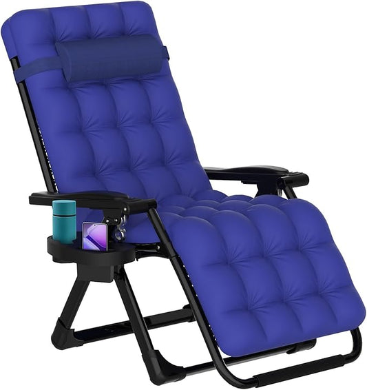ZENPETIO Zero Gravity Lounge Chair, Foldable Outdoor Recliner with Detachable Cushion, Portable Anti Gravity Lounger for Camping, Patio, Poolside, Lawn - Royal Blue