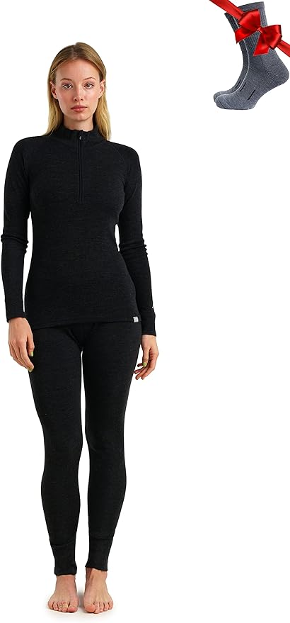 Merino.tech Merino Wool Base Layer Women Set - Heavyweight, Lite, Midweight Merino Thermal Underwear For Women Top, Bottom