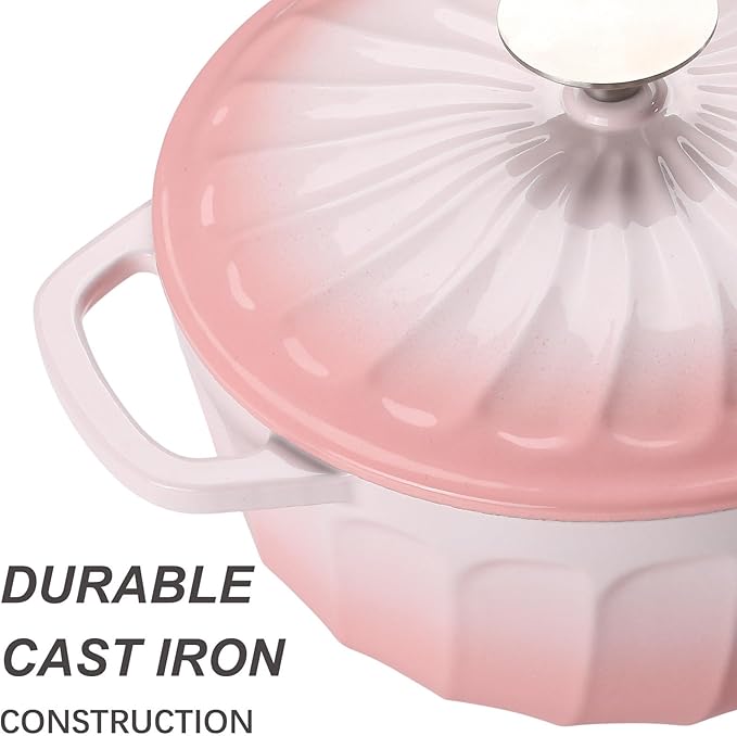 Enameled Cast Iron Dutch Oven with Lid, 6 QT Dutch Oven Pot for Bread Baking, Heavy Duty Cast Iron Pot for Braising, Cook, Bake, Refrigerate Safe across All Cooktops (Gradient Pink,6 QT)