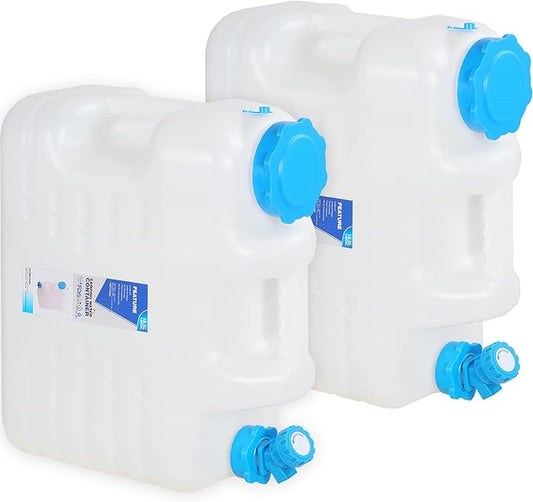 REDCAMP 5 Gallon/18.5L Portable Water Container with Spigot - Camping & Emergency Water Storage for Car, Hiking, Hurricane Supplies, 2 Pack