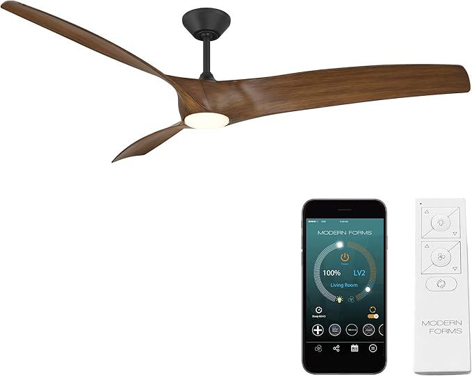Zephyr Indoor or Outdoor 3-Blade 72in Smart Ceiling Fan in Matte Black Distressed Koa with Adjustable CCT 2700-3000-4000-5000K LED Light Kit and Remote Control works with Alexa and iOS or Android App
