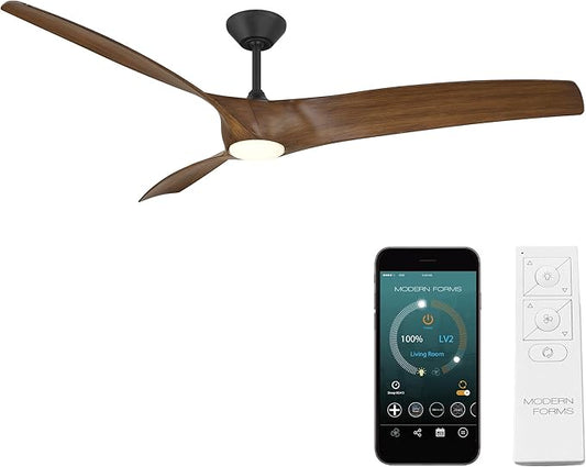 Zephyr Indoor or Outdoor 3-Blade 72in Smart Ceiling Fan in Matte Black Distressed Koa with Adjustable CCT 2700-3000-4000-5000K LED Light Kit and Remote Control works with Alexa and iOS or Android App