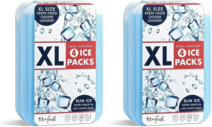 Cool Coolers by Fit + Fresh, Reusable & Long-Lasting XL Slim Ice Packs, Cold Packs for Lunch Boxes, Ice Packs for Lunch Bags. Cooler Accessories for Camping, Beach, Lunch, and Work, 8PK, Clear Blue