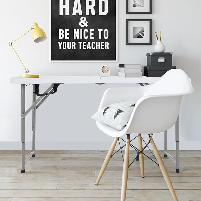 PayLessHere | 4FT Folding Table | Portable Plastic Table with Carry Handle | Waterproof & Foldable Table Design | Steel Frame with Lock | White | for Events, Camping, Indoor & Outdoor Use