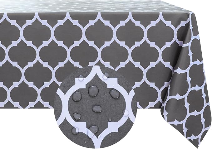 Romanstile Square Plastic Tablecloth, 100% Waterproof Oil-Proof Checkered PVC Table Cloth, Heavy Duty Vinyl Table Cover for Dining, Camping, Picnic, Outdoor - 54 x 54 Inch, Moroco Grey