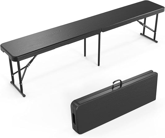 VINGLI 6 feet Plastic Folding Bench,Portable in/Outdoor Picnic Party Camping Dining Seat, Garden Soccer Multipurpose Entertaining Activities, Tree Patterned HDPE Tabletop, 1 Pack, Black