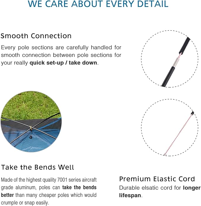 Aluminum Tent Poles Replacement, Fits Both Female and Male Ends, Lightweight Tent Pole Repair Kit, 7001 Aluminum Alloy T6 Heated