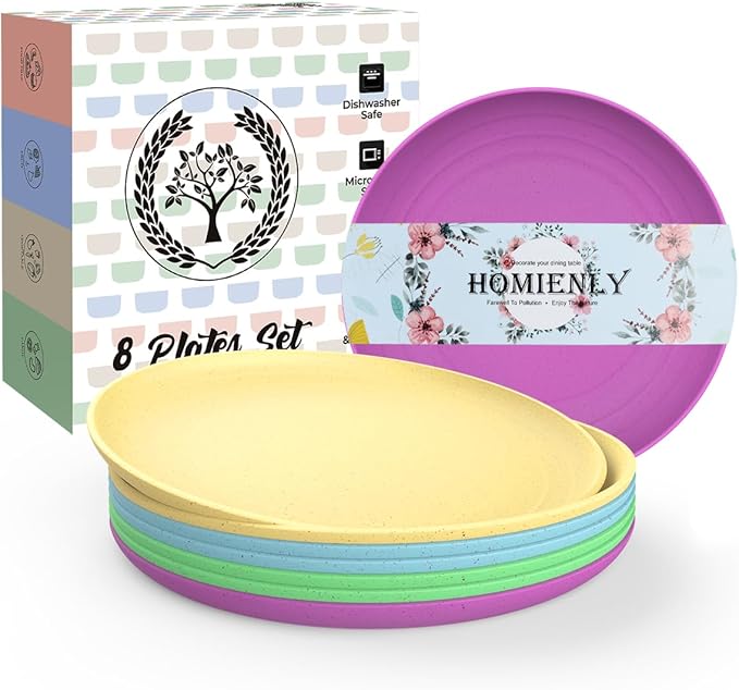 Homienly Wheat Straw Small Plates, Dessert Plates Set of 8, Wheat Straw Appetizer Plate for Snack, Side Dish, Unbreakable Microwave and Dishwasher Safe Mini Plate Set (5.7 inch, Memphis)
