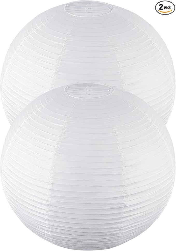 2 Pack White Round Paper Lanterns, 19.68" Large Hanging Paper Lantern Lamp, Chinese/Japanese Paper Pendant Lampshade for Party Decoration, Wedding, Home Decor Paper Ceiling Lampshade