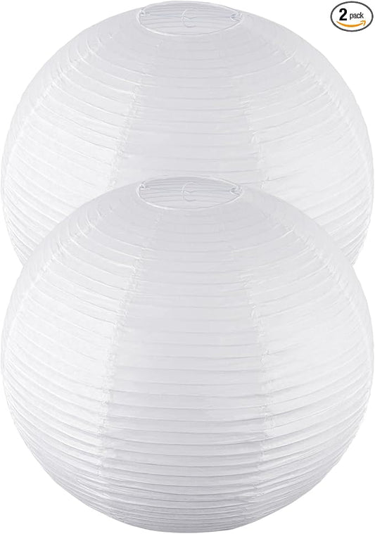2 Pack White Round Paper Lanterns, 19.68" Large Hanging Paper Lantern Lamp, Chinese/Japanese Paper Pendant Lampshade for Party Decoration, Wedding, Home Decor Paper Ceiling Lampshade