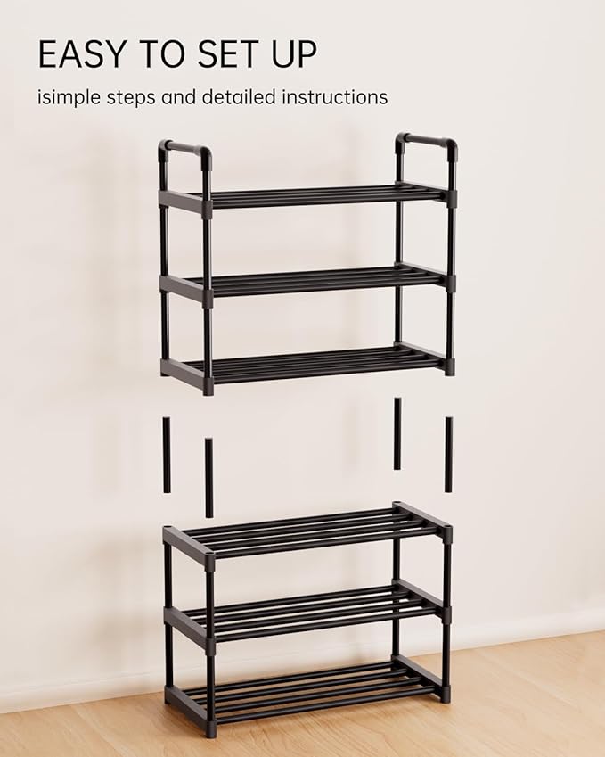 Metal Storage Shoe Rack,Large Capacity Shoe Organizer, Free Individual Assembly for 24-27 Pairs, for Entryway,Closet, Bedroom, Black (8 Tiers)