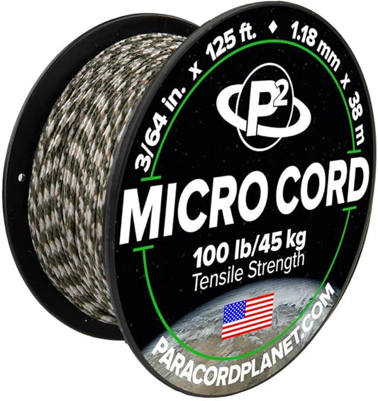 Paracord Planet Micro Paracord – Thin Braided Cord for Crafting, Fishing, and DIY Projects in 125 ft Spools – ACU Digital Foliage