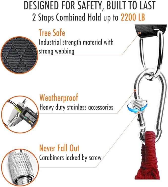 PANGAEA Tree Swing Hanging Straps Kit, 5FT/10FT/20FT/30FT, Heavy Duty Holds 2200LBS Extra Long, with Safer Lock Snap Carabiners & Carry Pouch Bag (10 FT)