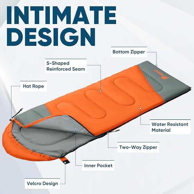 PTEROMY Sleeping Bags for Adults, Lightweight Water Resistant Backpacking Camping Sleeping Bag for Warm Cold Weather, Camping Essentials for Hiking Outdoor Travel