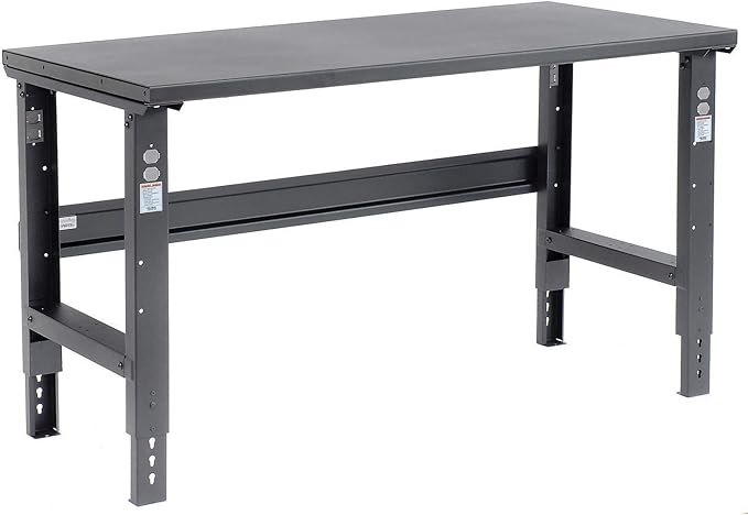 Global Industrial Adjustable Height Workbench C-Channel Leg, 60" W x 30" D, 1-3/4" 12-Gauge Steel Top with Square Edge, 2000 Lbs. Capacity, Black, Industrial Workbench