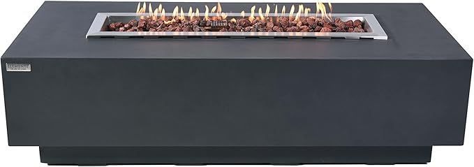 Elementi | Granville Gas Fire Pit Cast Concrete 60" Rectangular Fire Table, Outdoor Fire Pit Electronic Ignition | Canvas Cover, Lava Rock Included | Dark Gray (Propane Gas)