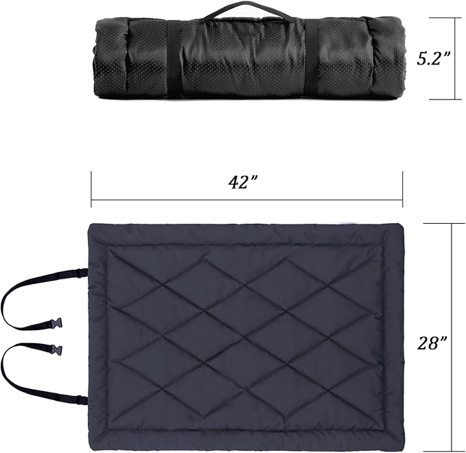 Rollup Camping Outdoor Dog Bed,Portable Dog Travel Mat with Carry Handles for Medium Large Dogs Waterproof Washable Pet Pad,42 * 28”Dark Blue