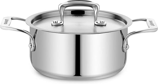 Stockpot – 2 Quart – Brushed Stainless Steel – Heavy Duty Induction Pot with Lid and Riveted Handles – For Soup, Seafood, Stock, Canning and for Catering for Large Groups and Events by BAKKEN