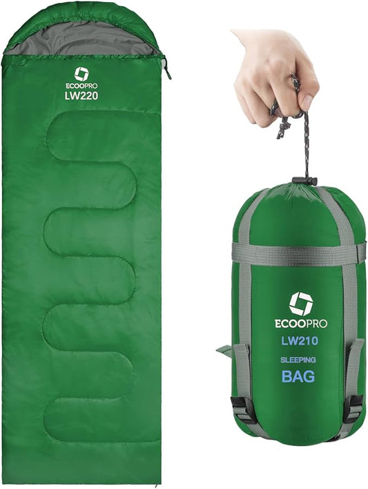 ECOOPRO Warm Weather Sleeping Bag - Portable, Waterproof, Compact Lightweight, Comfort with Compression Sack - Great for Outdoor Camping, Backpacking & Hiking-83 L x 30" W Fits Adults