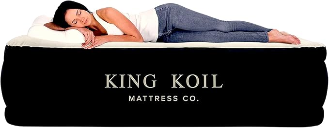 King Koil Pillow Top Plush Full Size Air Mattress with Built-in Pump for Home, Camping & Guests, 16" Inflatable Airbed Luxury Double High Adjustable Blow Up Bed, Waterproof, 1-Year Warranty