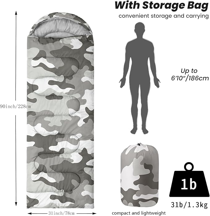 Sleeping Bags for Adults and Kids Backpacking Camping Sleeping Bags for Girls and Boys Lightweight Waterproof Cold/Warm Sleeping Bag for All Season