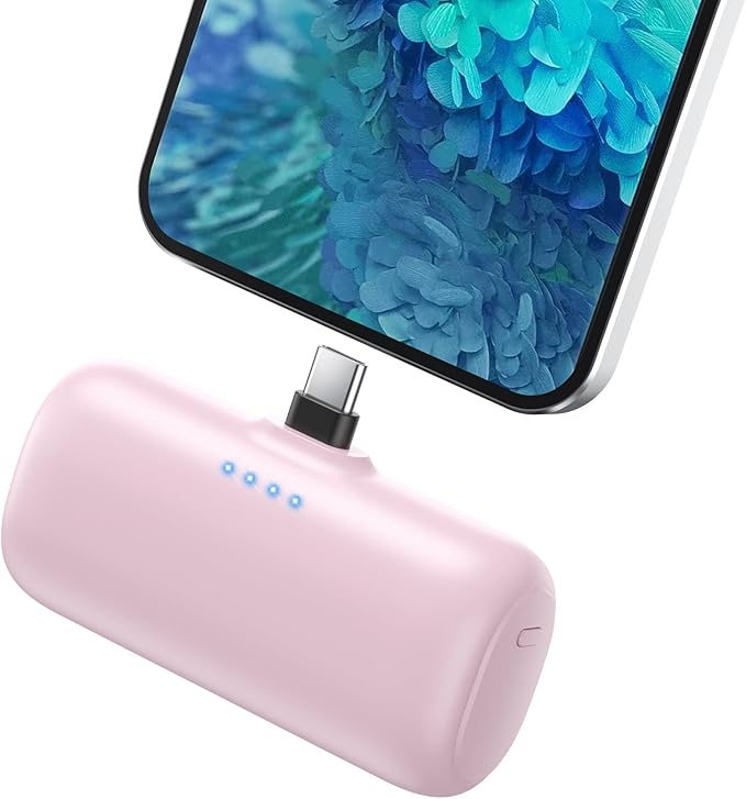 Mini Portable Charger for iPhone 16/15 Series,5200mAh 3A PD USB C Fast Charging Power Bank, Ultra-Compact Cell Phone Battery Pack for iPhone 16/16Plus/15Pro Max,Samsung,Android,Moto,LG,iPad-Rose Pink