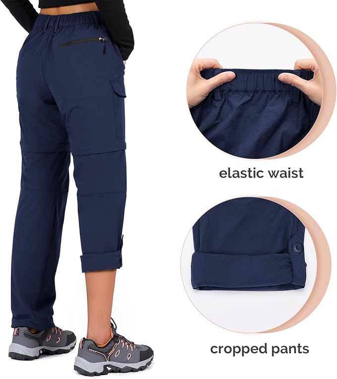 Cycorld Women's-Hiking-Pants-Convertible Quick-Dry-Stretch-Lightweight Zip-Off Outdoor Pants with 5 Deep Pockets