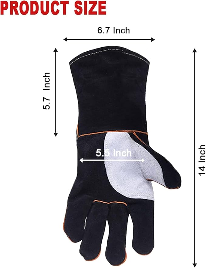 TOPDC Welding Gloves 14 Inches Fire/Heat Resistant Leather For Mig,Tig,Stick,Forge,BBQ,Grill, Fireplace,Wood Stove, Furnace,Pot,Oven