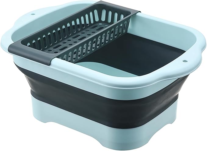 2.77 Gallon (10.5L) Collapsible Dish Basin with Drain Plug, Outdoor Multiuse Foldable Sink Tub, Dishpan, Wash Basin, Portable Kitchen Storage Tray for Camping, RV, Beverage Bucket (Green)