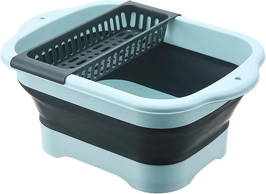 2.77 Gallon (10.5L) Collapsible Dish Basin with Drain Plug, Outdoor Multiuse Foldable Sink Tub, Dishpan, Wash Basin, Portable Kitchen Storage Tray for Camping, RV, Beverage Bucket (Green)