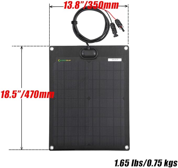20W 12V ETFE Black Flexible Solar Panel, 18.5x12in, Ultrathin Ultra Lightweight, PERC Mono High Efficiency Solar Cells, for Campers, RVs, Boats,Camping, Tent