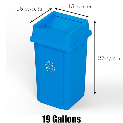 19 Gallon Blue Square Commercial Trash Garbage Can with Lid | Outdoor Office Restaurant School Kitchen
