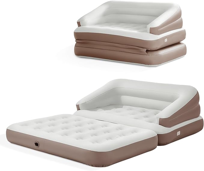 Full Size Air Mattress for Inflatable Portable Blow Up Mattress Sofa Bed with Flocked top-Double Air Couch for Tent Camping(Dark Brown)