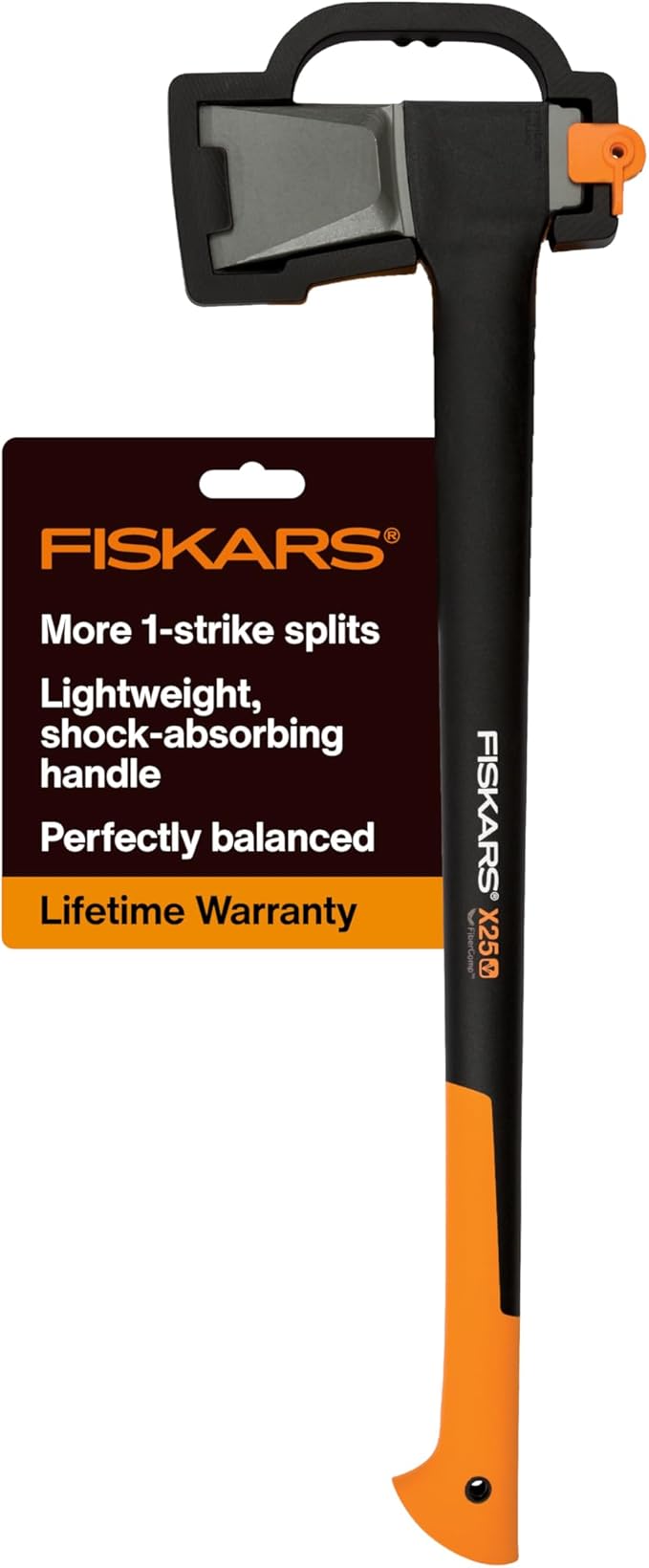 Fiskars X25 Splitting Axe, 28" Wood Splitting Axe for Medium to Large Size Logs with Shock Absorbing Handle and Sheath, Split Firewood, Forged Steel Blade, Bushcraft Gear and Camping Hatchet