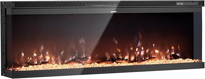 VEVOR 60 inch Electric Fireplace, Three-Sided Glass Wall Mounted Recessed Fire Place with Remote Control, Timer, 1500W, Adjustable Flame Color Brightness,Overheat Protection, for Living Room,Bedroom