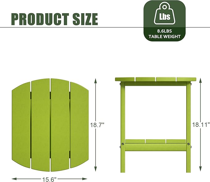 TORVA Patio Adirondack Side Table, Outdoor End Tables All-Weather Resistant HDPE Humidity-Proof Long Time Use for Deck, Lawn,Garden, Porch, Backyard End Table（Lemon Green）(2 Tier)