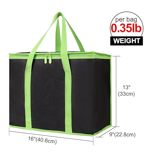 Bodaon 5-Pack Cooler Insulated Food Delivery Bag, Thermal Hot Pizza，X-Large Bags With Top Zippered for Grocery/DoorDash/Catering/Shopping, Large Cold Frozen Door Dash Accessories, Black-Green Edge