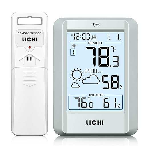 Indoor Outdoor Thermometer Wireless Weather Station Inside Outside Thermometers Hygrometer Monitor,with 330ft Range Remote Sensor, Battery Powered Backlight Display