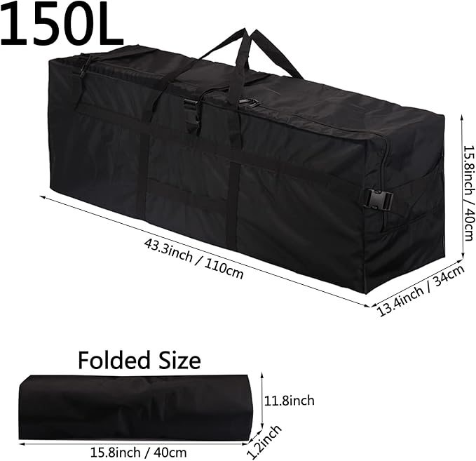 43" Sports Duffle Bag, RicoRich 150L Extra Large Travel Duffel Luggage Bag with Upgrade Zipper, Durable & Water Resistant for Camping Tent Fishing Beach tote (Black)