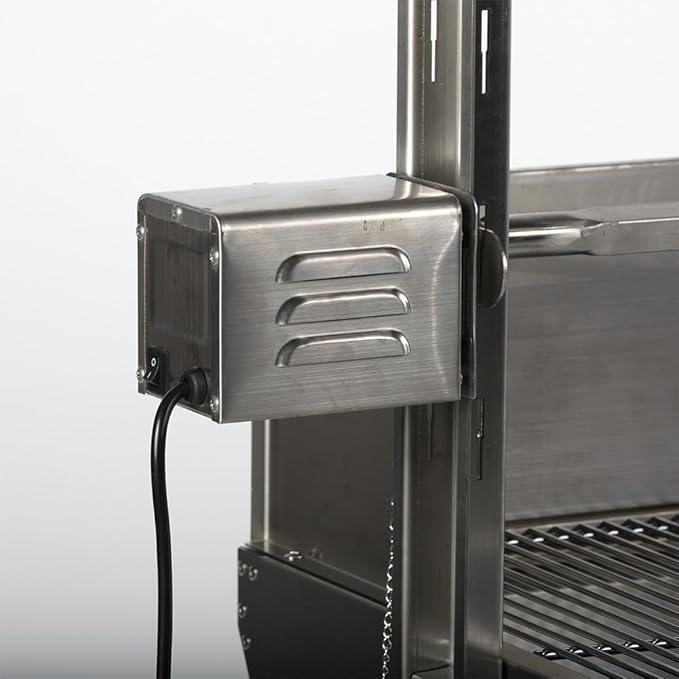 Ash & Ember 13W Stainless Steel BBQ Rotisserie Grill with Windscreen, 4 RPM Rotation Speed, Rated 85 LB for Medium Game, Portable Electric Outdoor Roaster