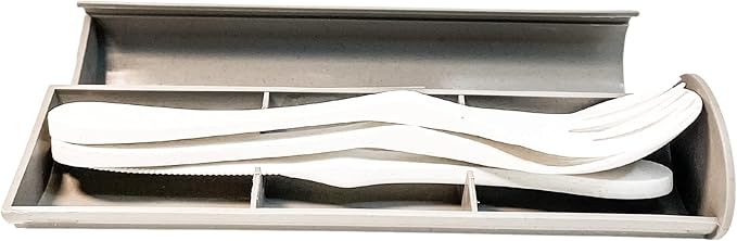 Knork Eco Astrik Plant Based Travel Set, 4 Piece (Eco Fork Knife Spoon With Carry Case, White and Gray