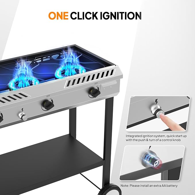 ROVSUN 3 Burner Outdoor Propane Burner with Ignition & Regulator, 225,000 BTU Powerful & Portable Gas Stove Outdoor Stand Cooker for Backyard Patio Cooking Home Camping Brewing Canning Turkey Frying