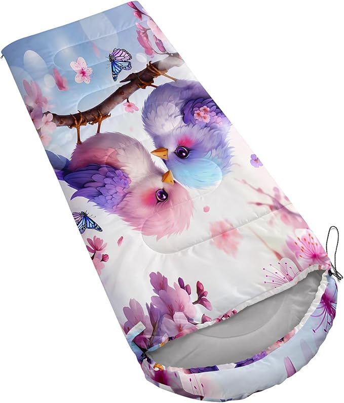 AILONEN Pink Lovely Rabbit Sleeping Bag for Girls Kids Adults,Warm and Cool Weather,Lightweight,Waterproof Backpacking,Cartoon Flowers Printed Bunny Sleeping Bag for Camping