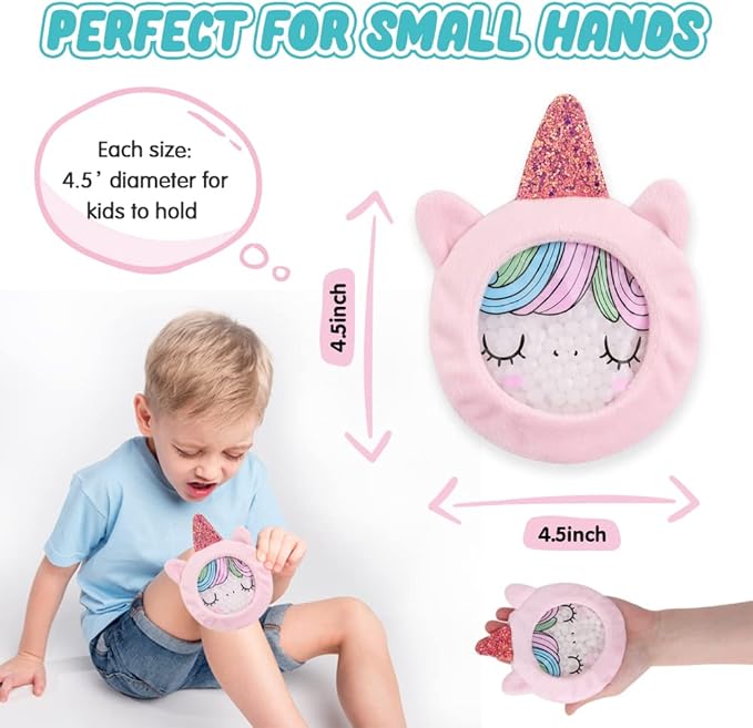 Hilph Kids Ice Packs for Boo Boos, Reusable Gel Ice Packs for Injuries for Toddlers Baby, Hot & Cold Compress with Cute Plush Sleeves for Body Pain Relief, Fever, First Aid, Bumps, 3 Packs (Unicorn)